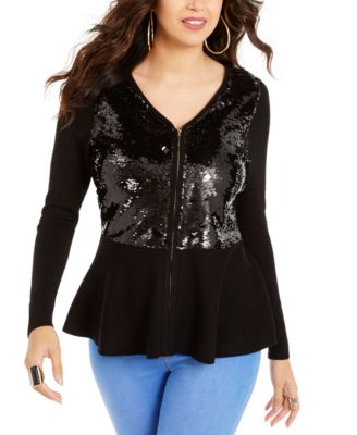 thalia sodi zip peplum sweater