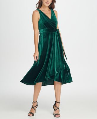 velvet wrap midi dress