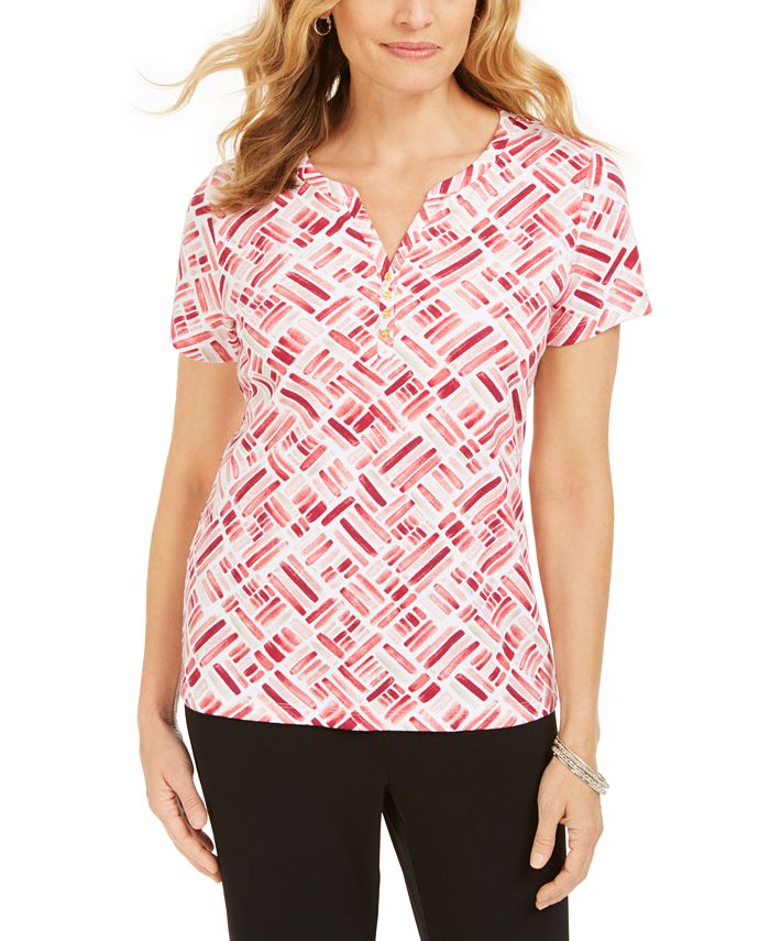 Karen Scott Printed ShortSleeve Henley Top, Created for Macy's