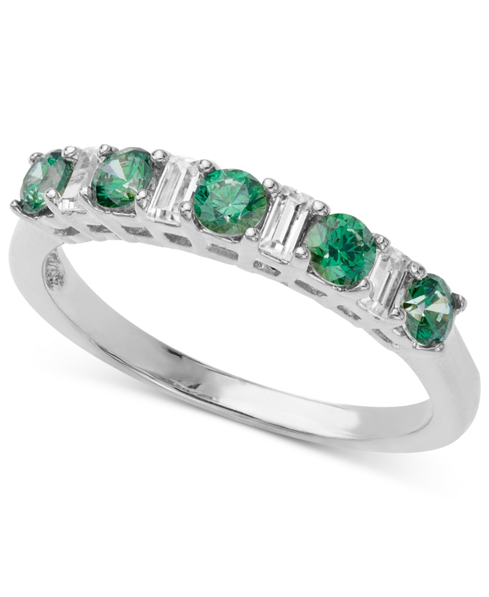 Sterling Silver Ring, Green and White Swarovski Elements Band (1 1/3 ct. t.w.)   Rings   Jewelry & Watches