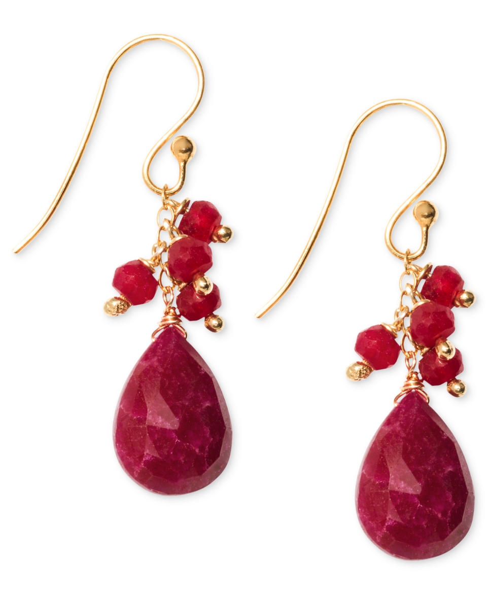 14k Gold Earrings, Dyed Red Aventurine Cluster Earrings (11 1/4 ct. t.w.)   Earrings   Jewelry & Watches