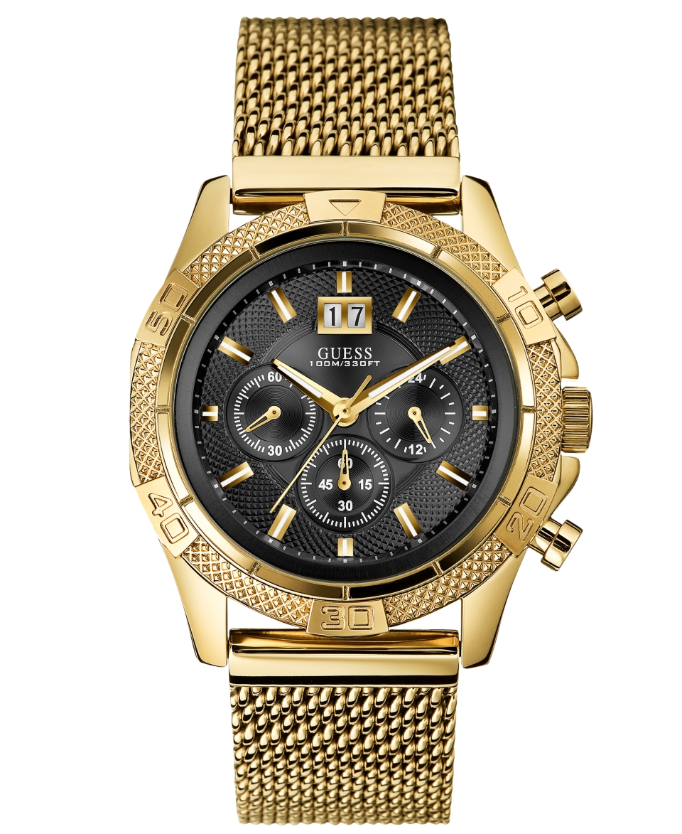 GUESS Watch, Mens Chronograph Gold Tone Stainless Steel Mesh Bracelet 46mm U0205G1   Watches   Jewelry & Watches