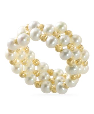 Pearl Ring, 14k Gold Cultured Freshwater Pearl Coil Stretch Ring (4mm ...