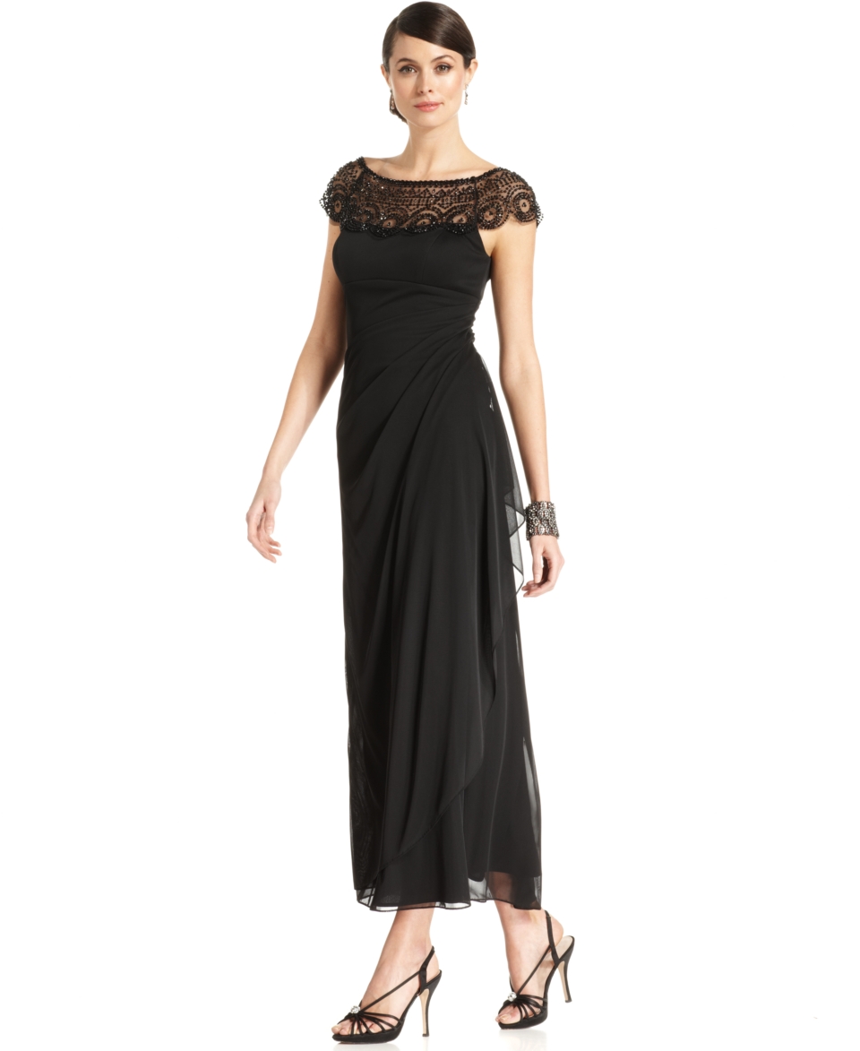 Xscape Cap Sleeve Beaded Gown   Dresses   Women