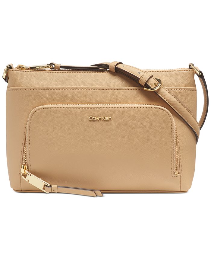 calvin klein lily saffiano leather top zip crossbody