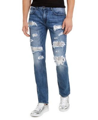 mens ripped repaired jeans