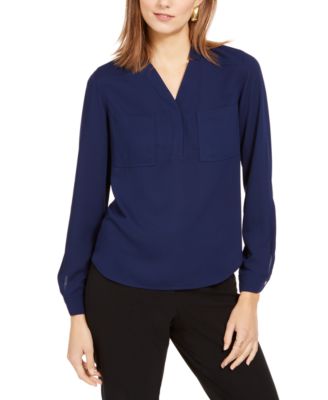 Nine West Two-Pocket V-Neck Blouse 