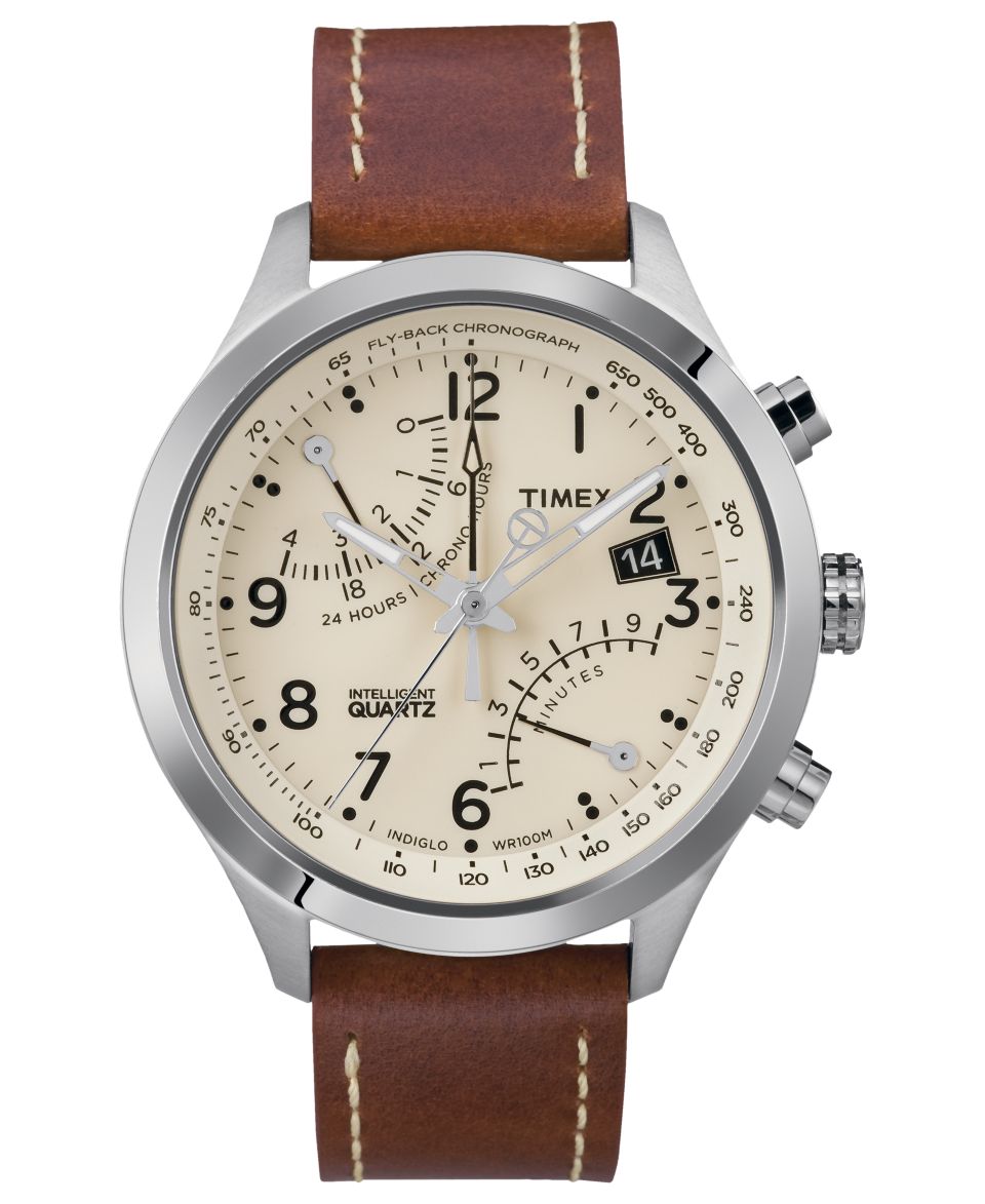 Timex Watch, Mens Intelligent Quartz Fly Back Chrono Tan Leather Strap 43mm T2N700AB   Watches   Jewelry & Watches