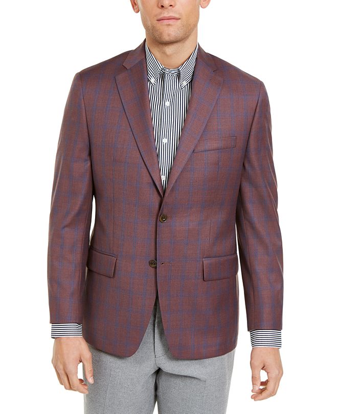 Michael Kors Men's ClassicFit Burgundy/Blue Plaid Sport Coat & Reviews