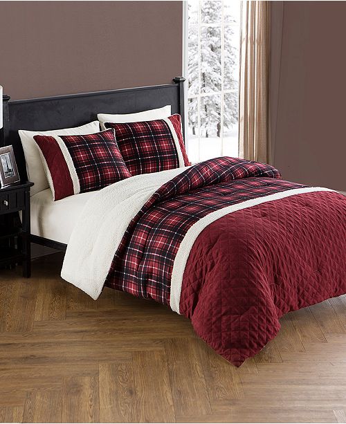 Mytex Barry Plaid Sherpa 3 Piece Reversible Queen Comforter Set Reviews Bed In A Bag Bed Bath Macy S