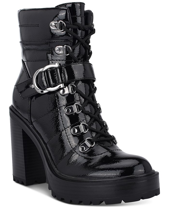 gbg los angeles women's harlin round toe stacked heel boot