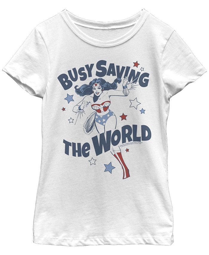 Fifth Sun Dc Comic S Big Girl S Wonder Woman Busy Saving The World Short Sleeve T Shirt Reviews Shirts Tops Kids Macy S