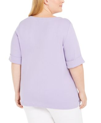 Karen Scott Elbow Sleeve Cutout V-Neck Top, Created for Macy's - Macy's