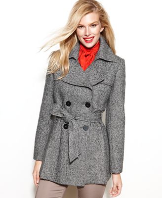Via Spiga Double-Breasted Herringbone Pea Coat - Coats - Women - Macy's