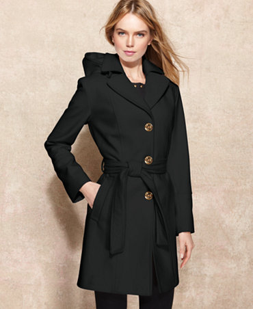 MICHAEL Michael Kors Hooded Belted Wool-Blend Coat - Coats - Women - Macy's
