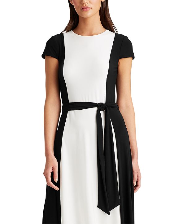 Lauren Ralph Lauren Belted Two-Tone Jersey Dress & Reviews - Dresses - Women - Macy&#39;s
