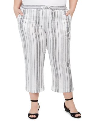 plus size striped linen pants