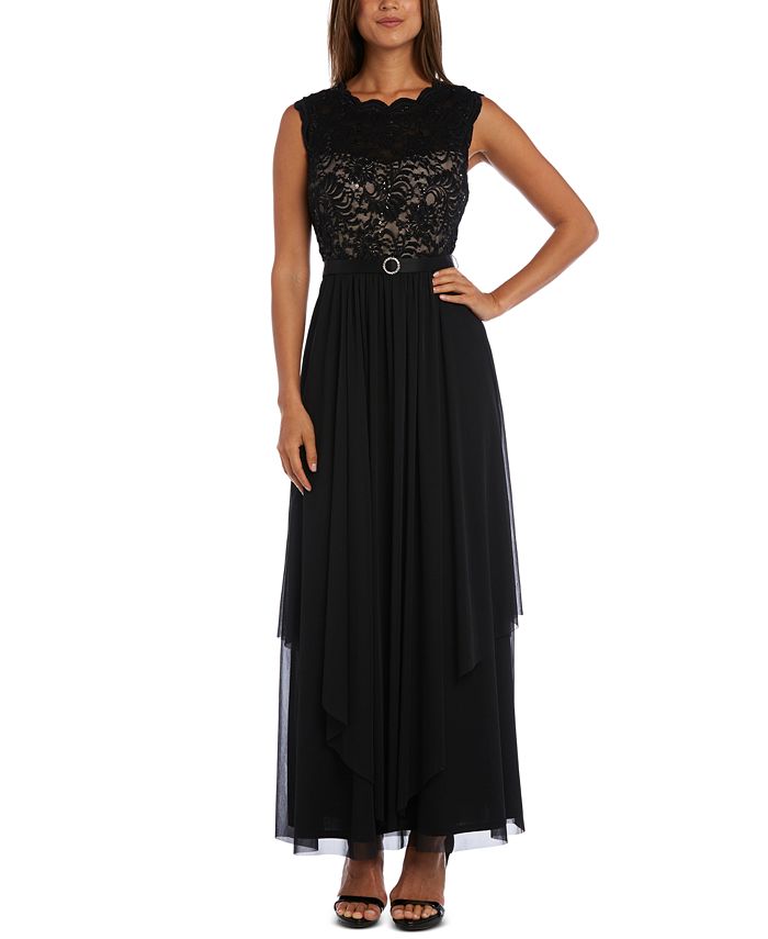 r&m richards rhinestone trim chiffon gown