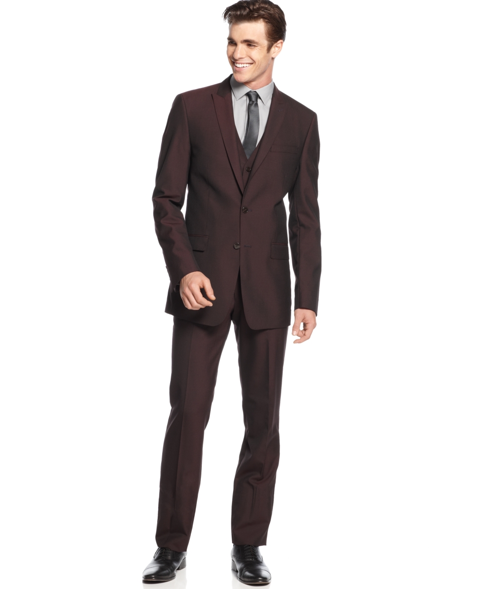 Calvin Klein Suit, Maroon Solid Vested Slim X Fit   Suits & Suit Separates   Men
