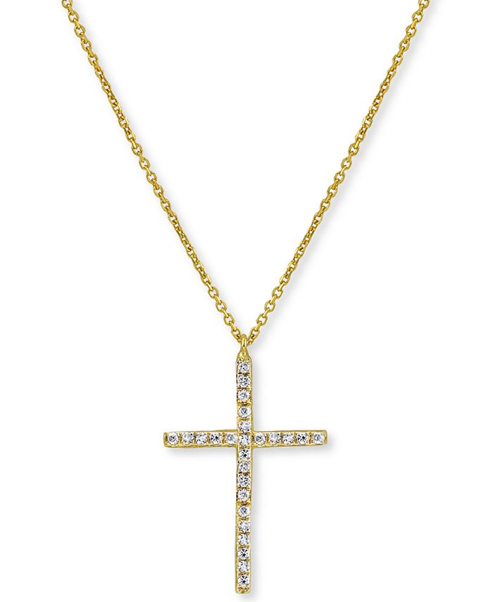 Argento Vivo Cubic Zirconia Cross 18 Pendant Necklace In 18k Gold Plated Sterling Silver Reviews Necklaces Jewelry Watches Macy S