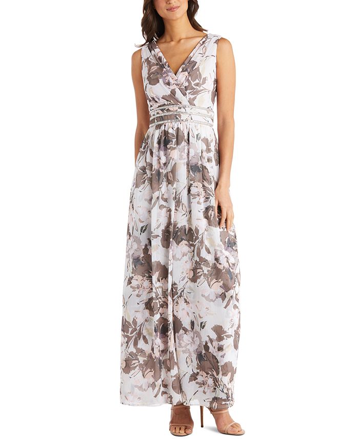 r&m richards rhinestone trim chiffon gown