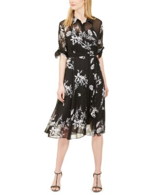 calvin klein floral chiffon shirtdress