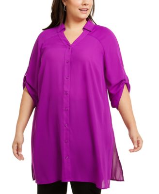 Alfani Plus Size Roll-Tab Tunic Shirt 