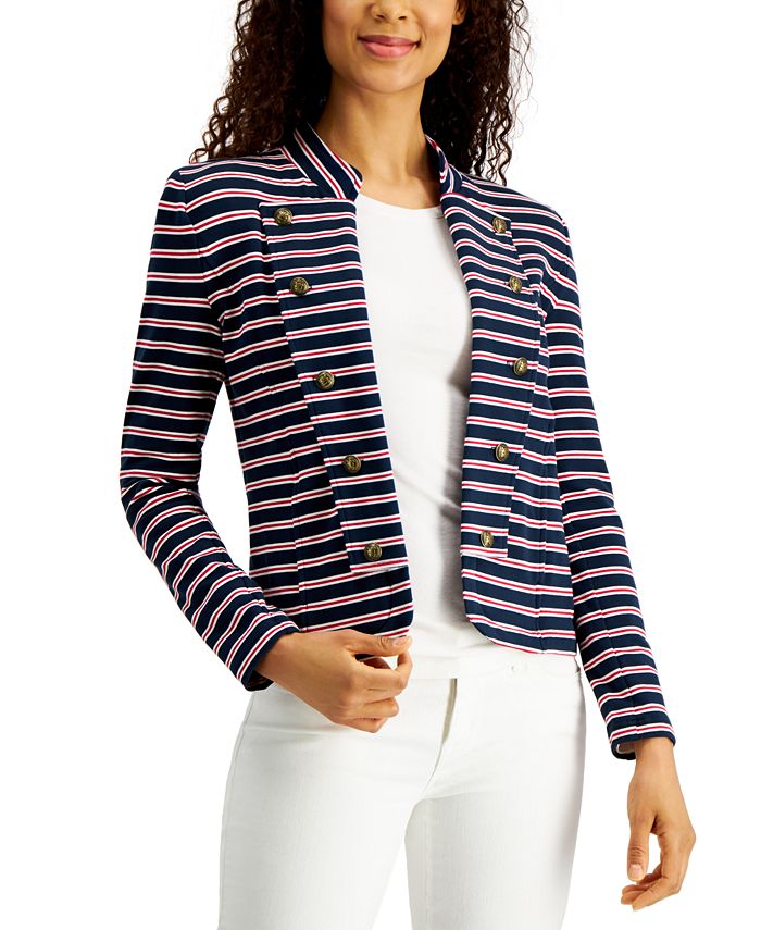Tommy Hilfiger Striped BandCollar Jacket & Reviews Jackets & Blazers