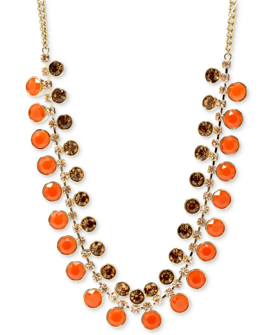 Fossil Necklace, Gold Tone Orange and Topaz Stone Three Row Necklace   Fashion Jewelry   Jewelry & Watches