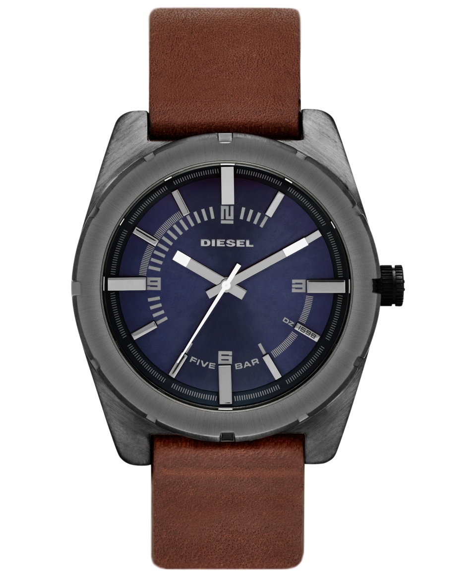 Diesel Watch, Mens Brown Textured Leather Strap 44mm DZ1598   Watches   Jewelry & Watches