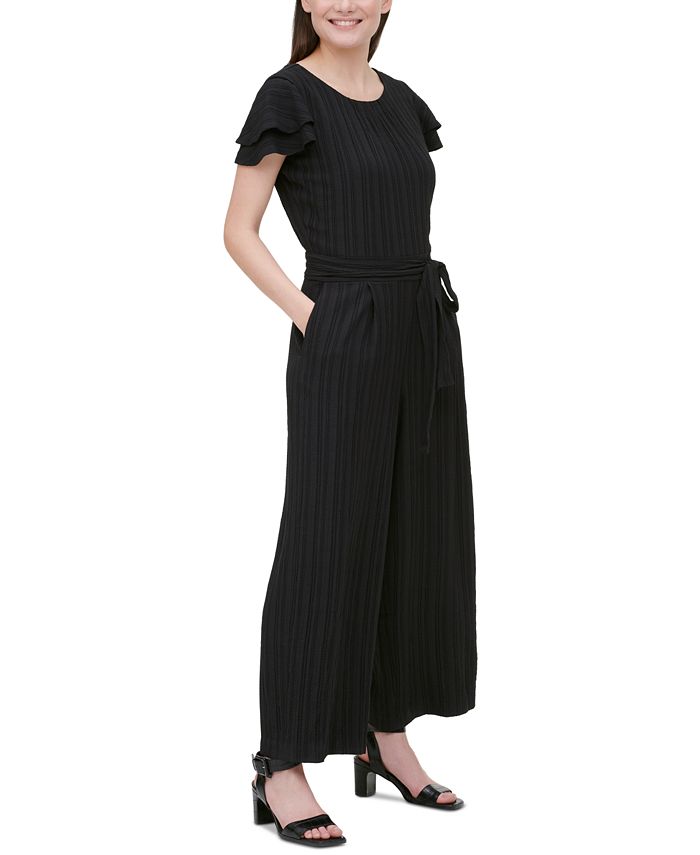Calvin Klein StripeTextured Belted Jumpsuit & Reviews Pants
