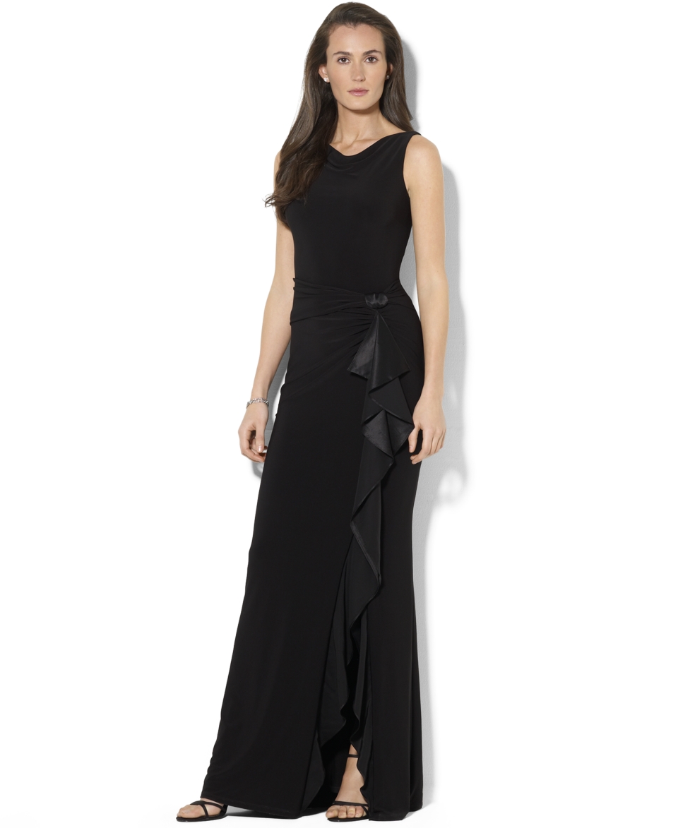 Lauren Ralph Lauren Petite Sleeveless Ruffled Jersey Gown   Dresses   Women