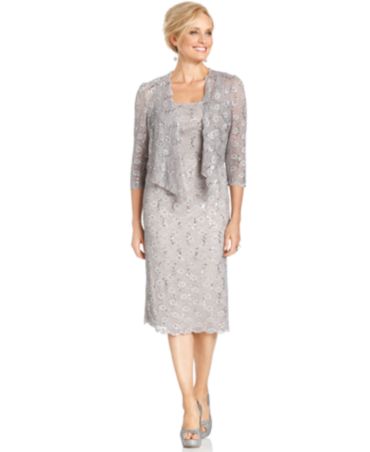 Alex Evenings Sequin Lace Dress and Jacket - Dresses - Women - Macy's