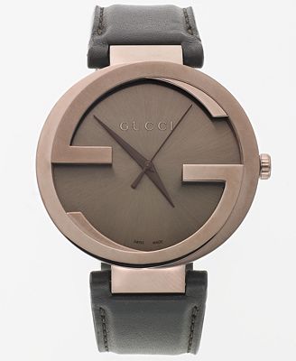 Gucci Watch, Women's Swiss Interlocking Brown Leather Strap 42mm ...