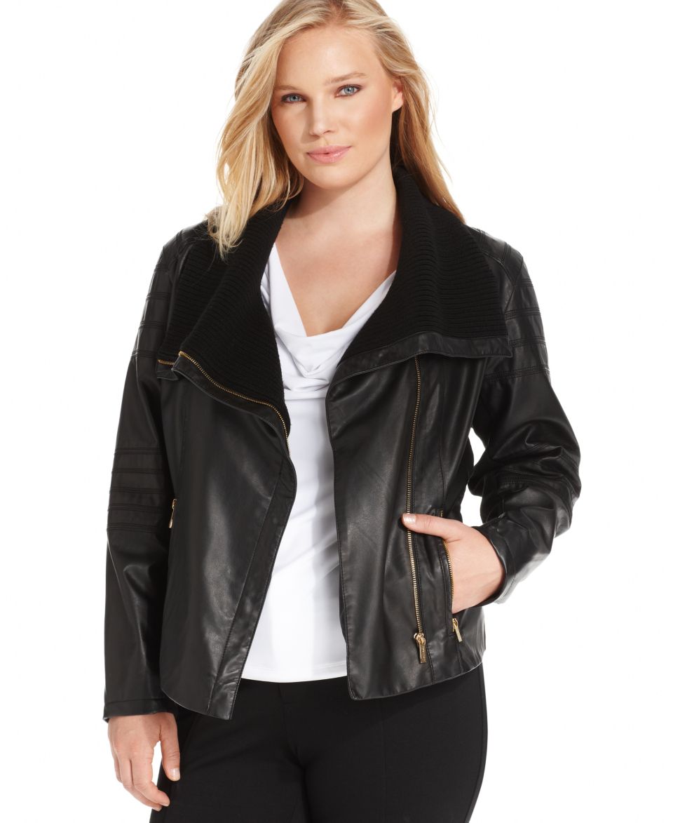 Calvin Klein Plus Size Faux Leather Moto Jacket   Jackets & Blazers   Plus Sizes
