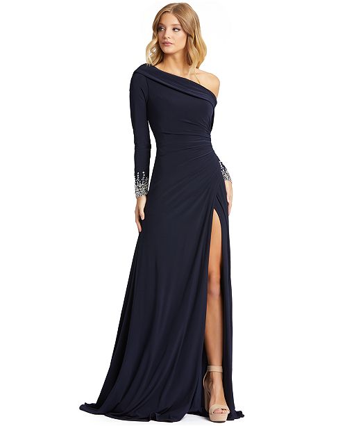 Mac Duggal One Shoulder Long Sleeve Gown Reviews Dresses Women Macy S