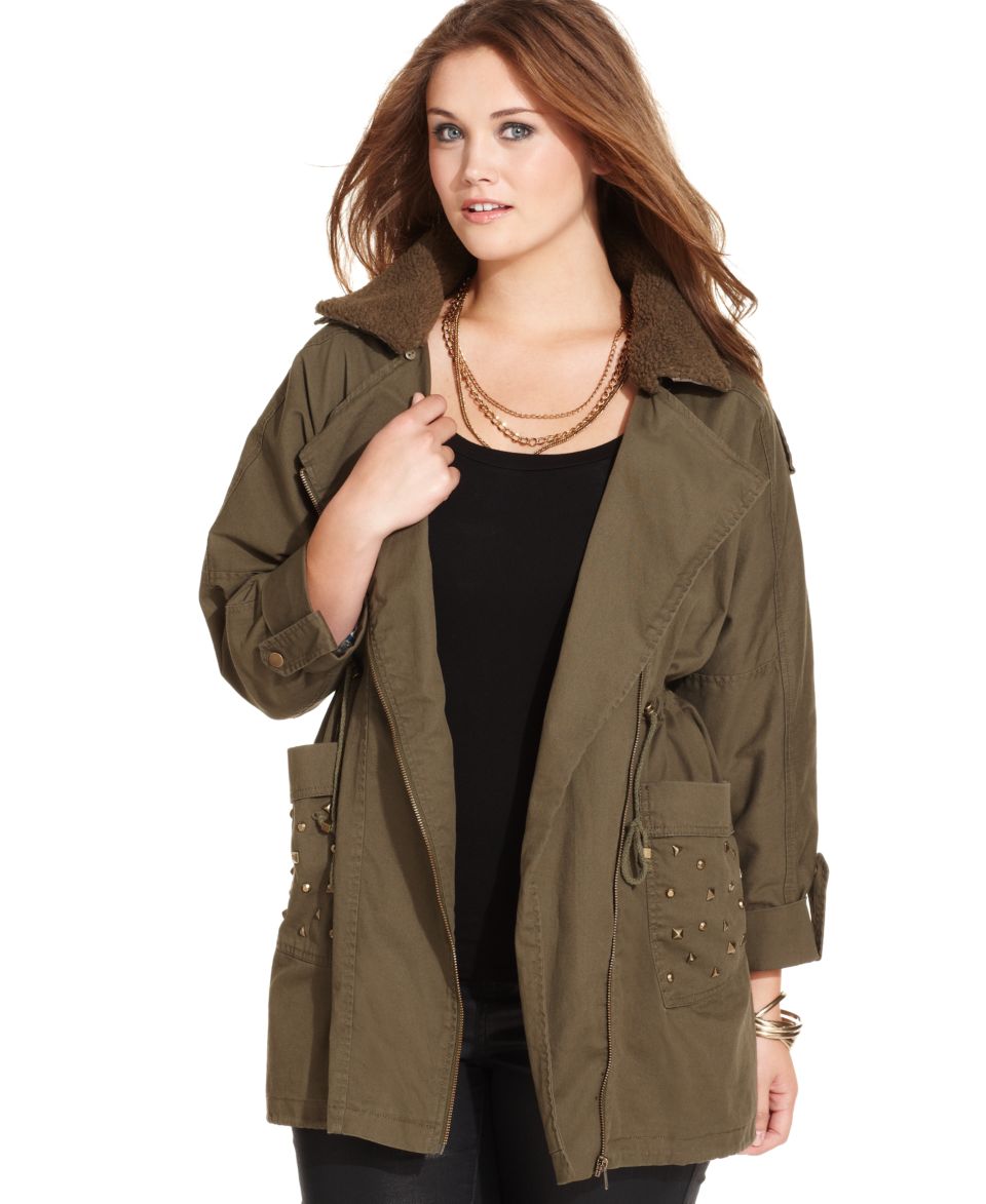 Jessica Simpson Plus Size Jacket, Studded Drawstring Waist Anorak   Jackets & Blazers   Plus Sizes