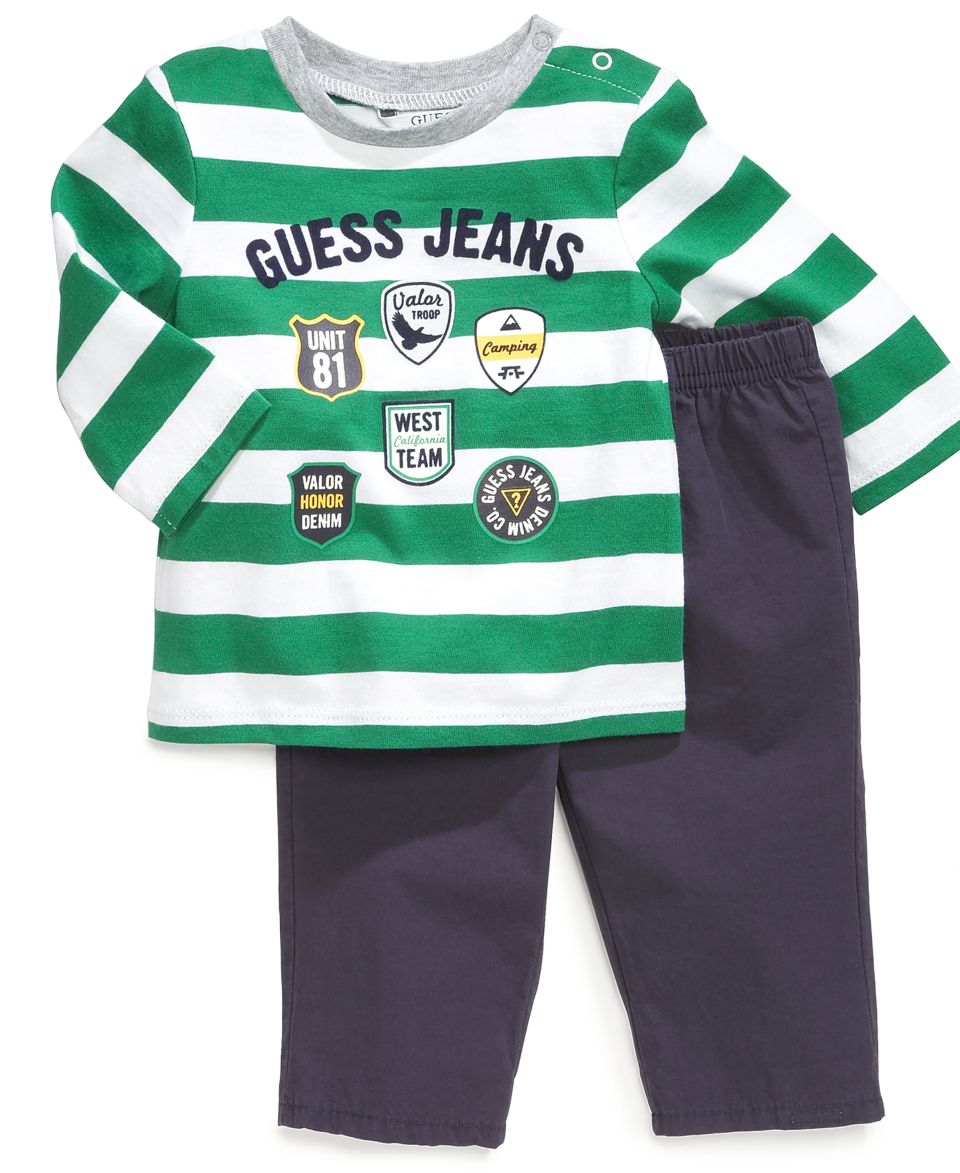 GUESS Baby Set, Baby Boys Newborn 2 Piece Long Sleeved Shirt and Pull On Pants   Kids