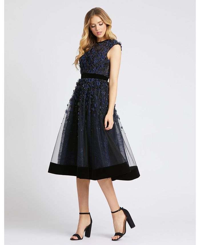 mac duggal embellished mesh gown