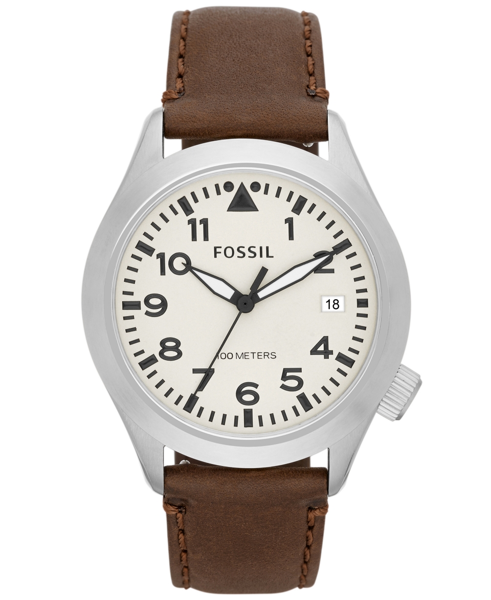 Fossil Mens Aeroflite Brown Leather Strap Watch 44mm AM4514   Watches   Jewelry & Watches