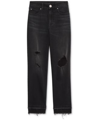 black ripped straight leg jeans