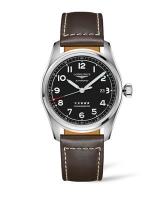 Мужские часы Longines с автоматическим хронометром Spirit из нержавеющей стали на коричневом кожаном ремешке 42 мм коричневого цвета