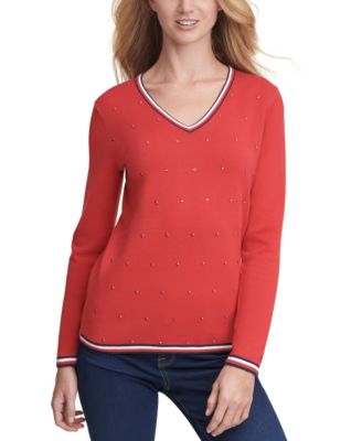 embellished v neck sweater