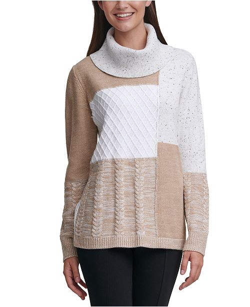 Calvin Klein Patchwork Cowl Neck Sweater Reviews Sweaters Women Macy S