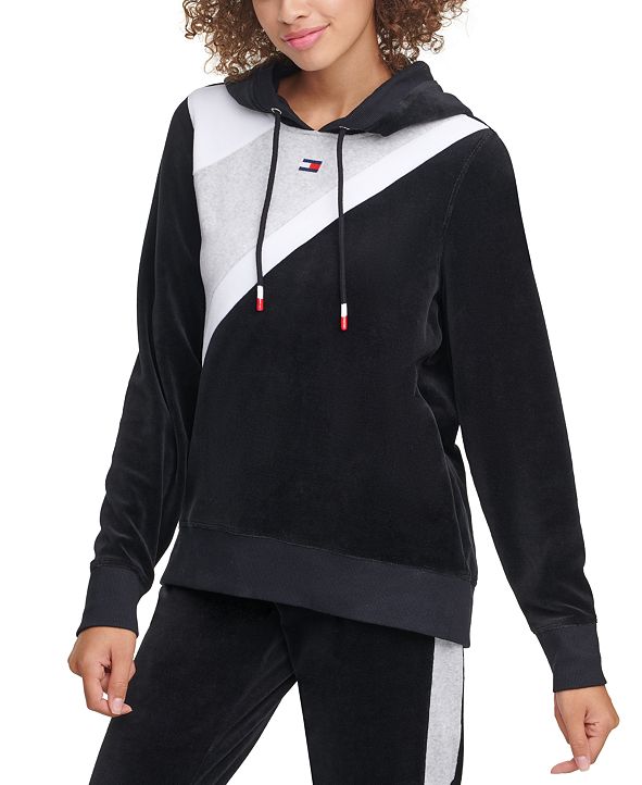 Tommy Hilfiger Velour Colorblocked Hoodie & Reviews - Tops - Women - Macy's