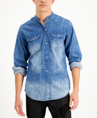 band collar denim shirt