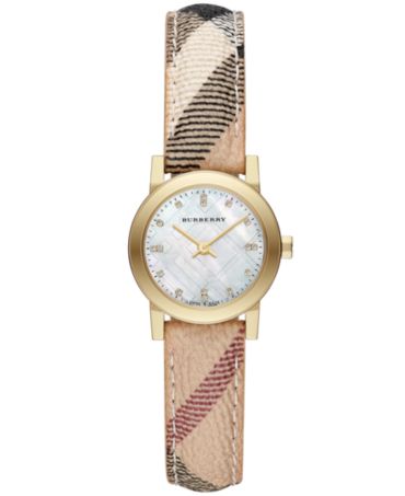 Burberry Watch, Women's Swiss The City Diamond Accent Haymarket Strap ...
