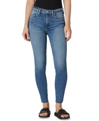 high rise frayed hem jeans