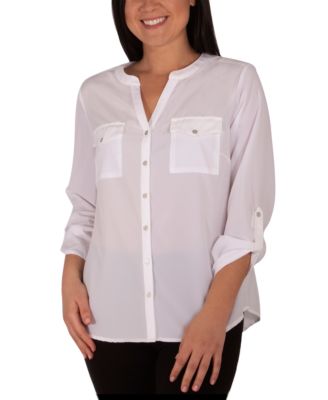 NY Collection Petite Roll-Sleeve Blouse 