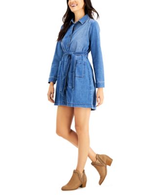 Style & Co Belted Denim Dress, Created For Macy's & Reviews - Dresses ...